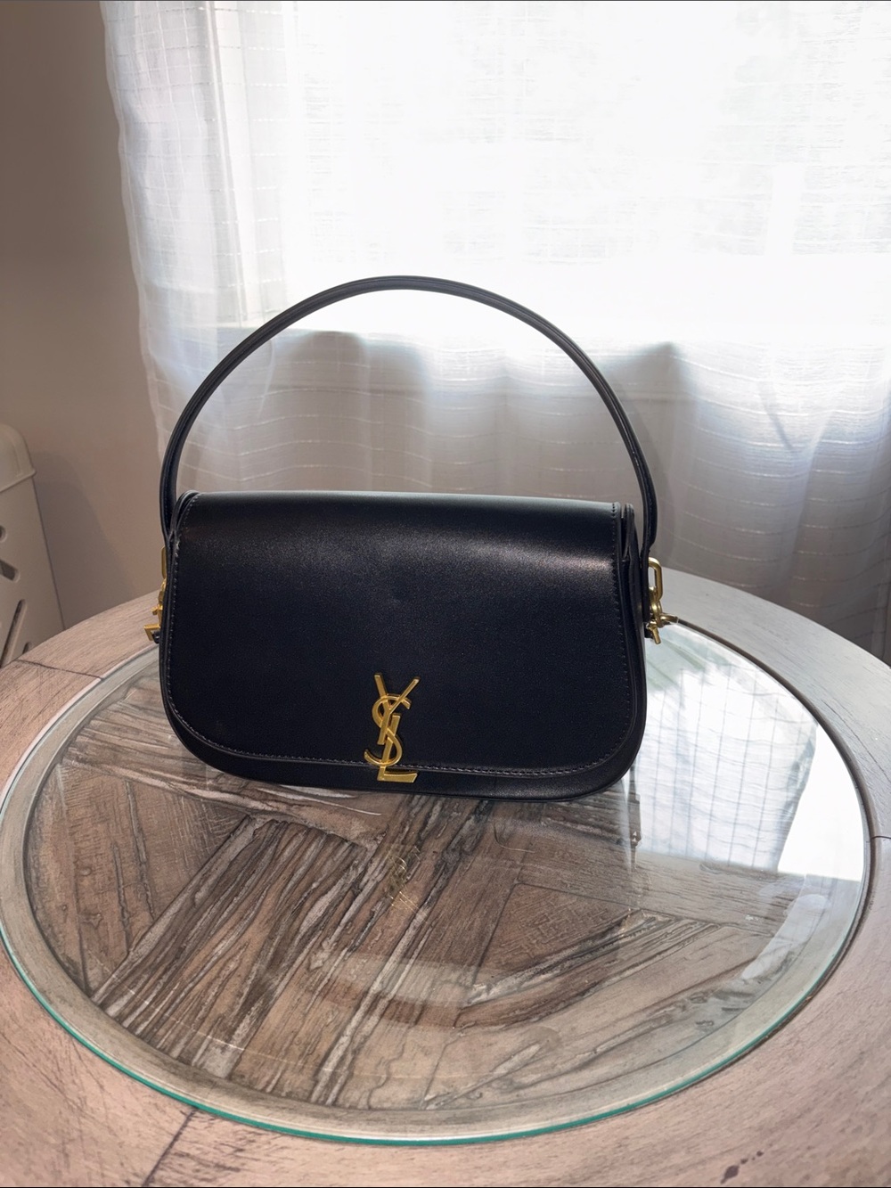 Black Leather Top-Handle Shoulder Bag